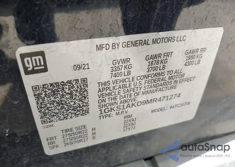 2021 GMC Yukon 2Wd Sle из США, поврежденный, VIN 1GKS1AKD9MR471274